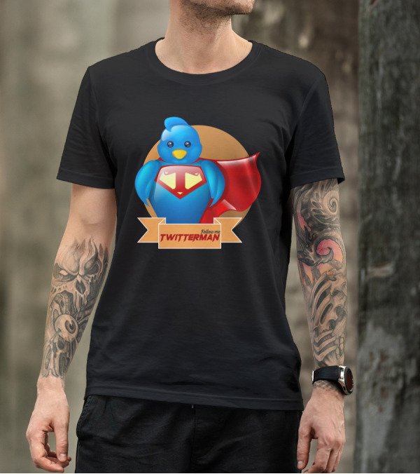 Follow Me Twitter Man Superhero Bird T-Shirt