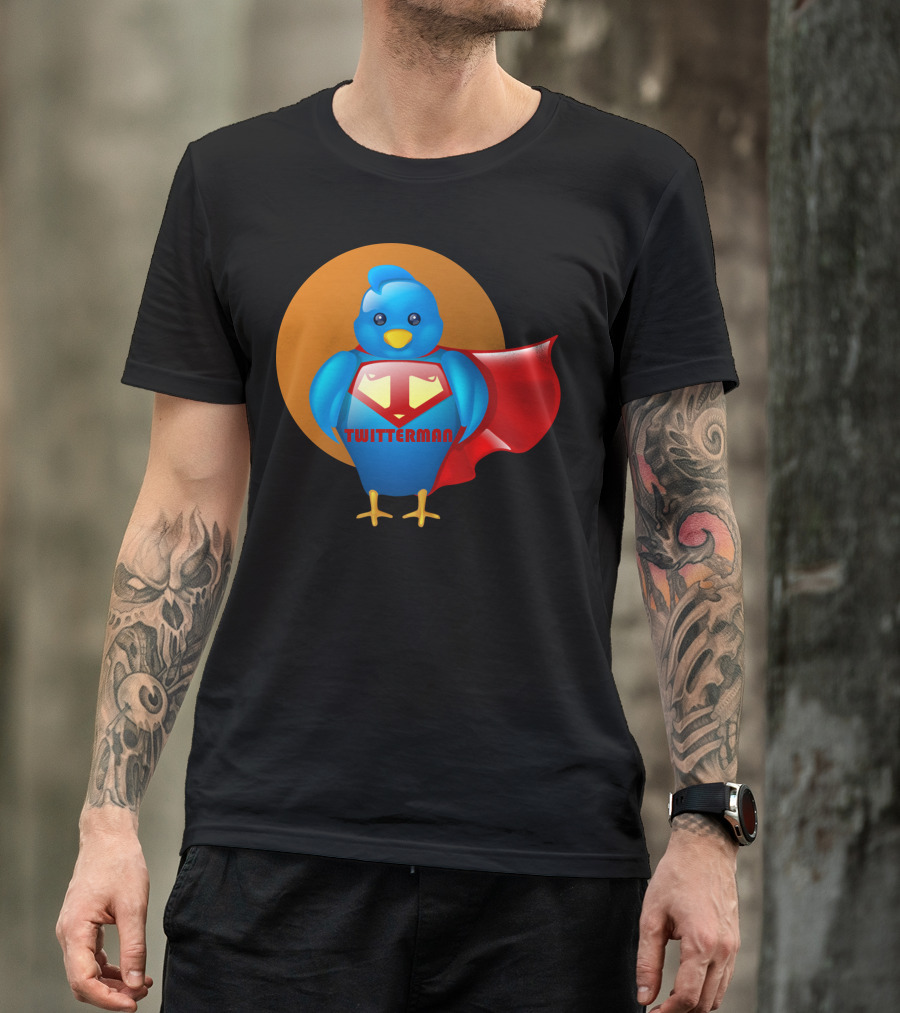 Superhero Twitterman Blue Bird With Red Cape T-Shirt