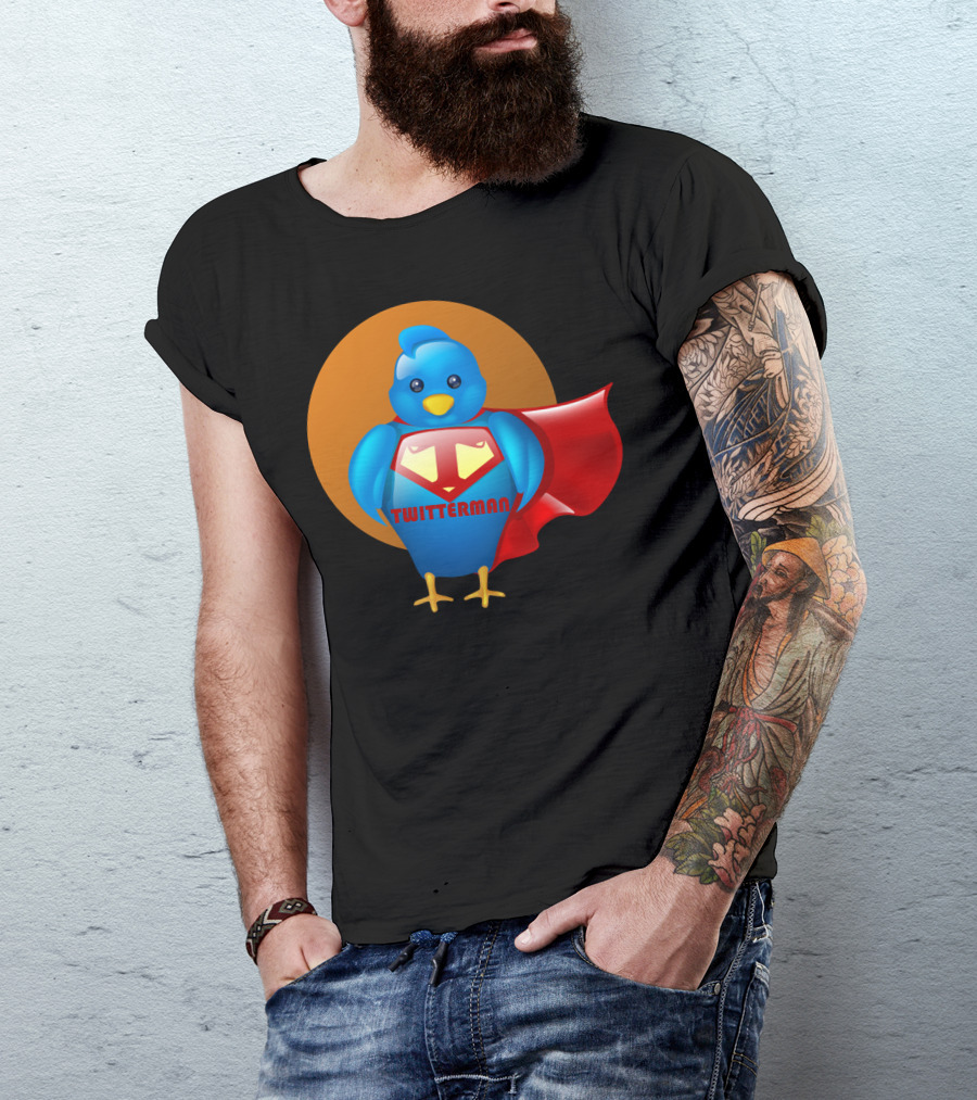 Superhero Twitterman Blue Bird With Red Cape T-Shirt