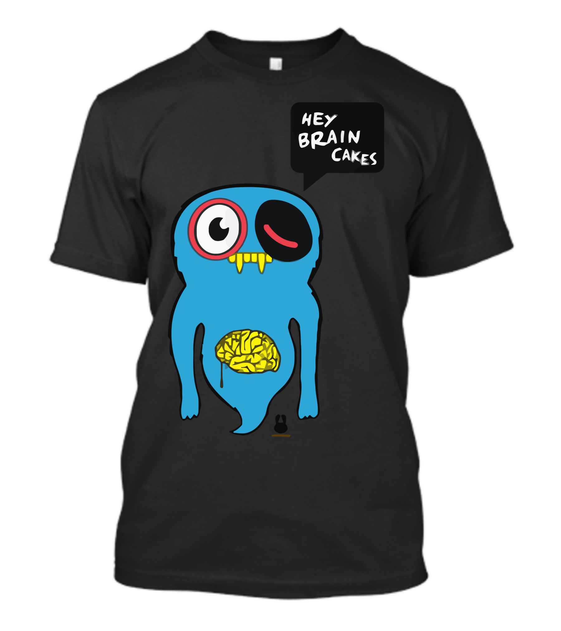 Uberpup Hey Brain Cakes Blue Creature With Exposed Yellow Brain T-Shirt