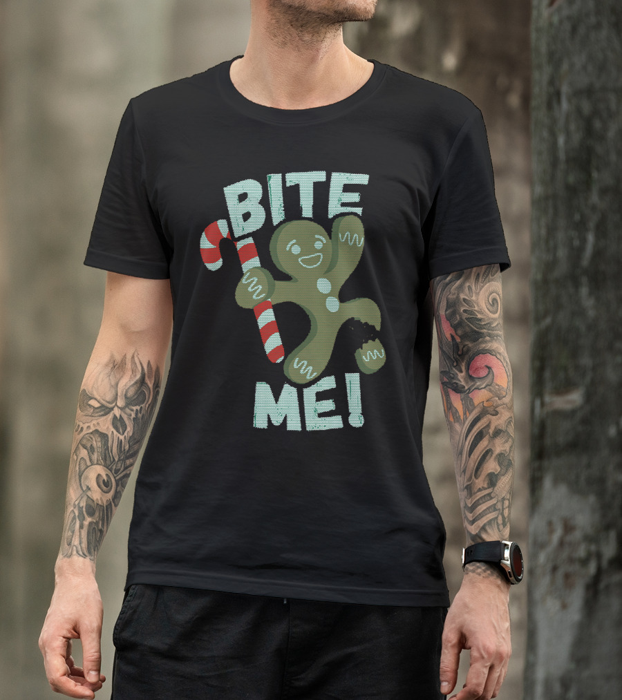 Bite Me Gingerbread Cookie With Candy Cane T-Shirt