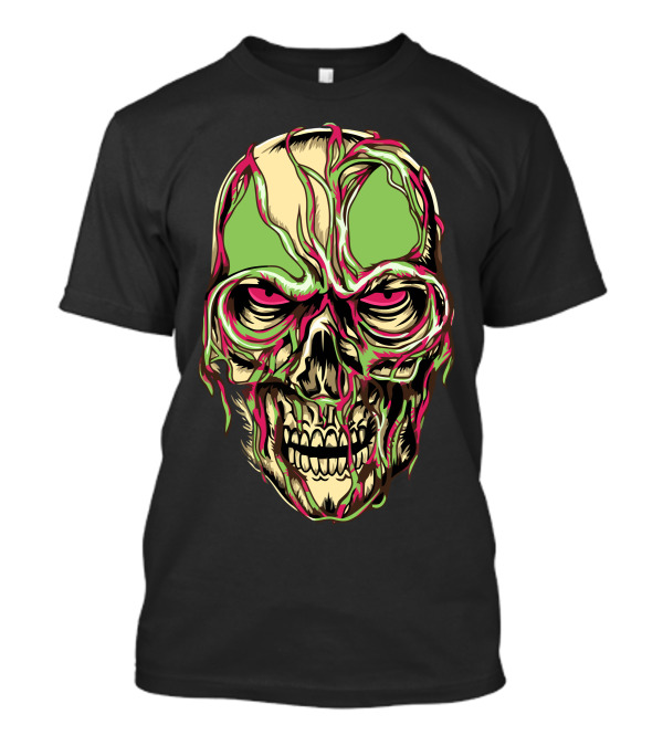 Zombie Look Melting Skull Colorful Horror T-Shirt