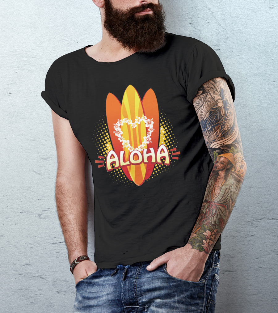 Aloha Floral Heart Surfboards T-Shirt