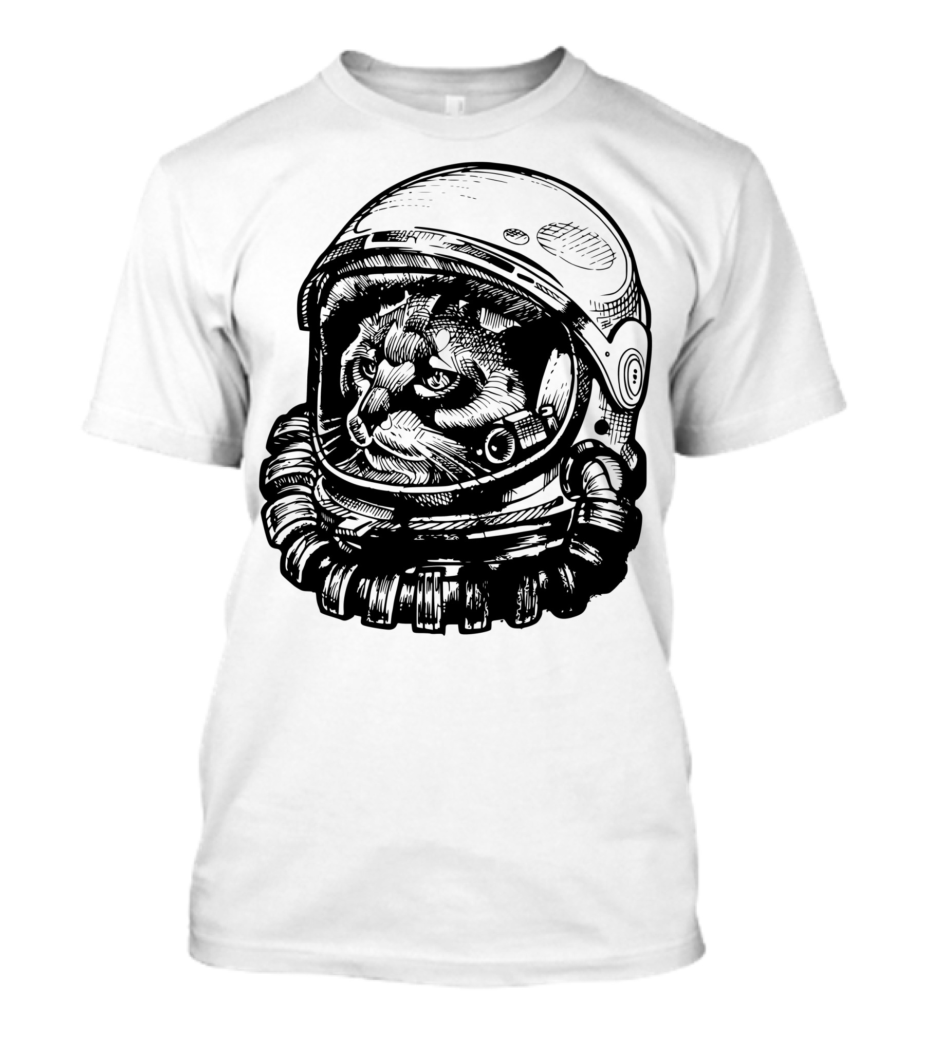 Apace Invader Astronaut Cat Helmet Retro Drawing T-Shirt