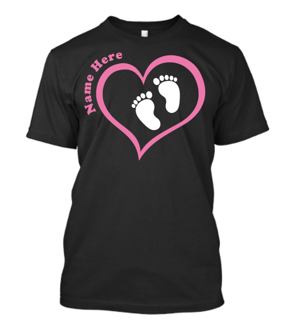 Name Here Baby Girl Footprints In Heart Customized T-Shirt