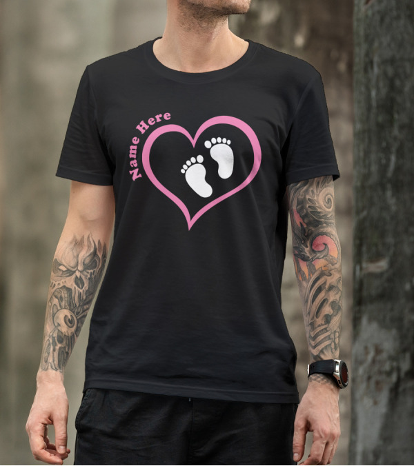 Name Here Baby Girl Footprints In Heart Customized T-Shirt