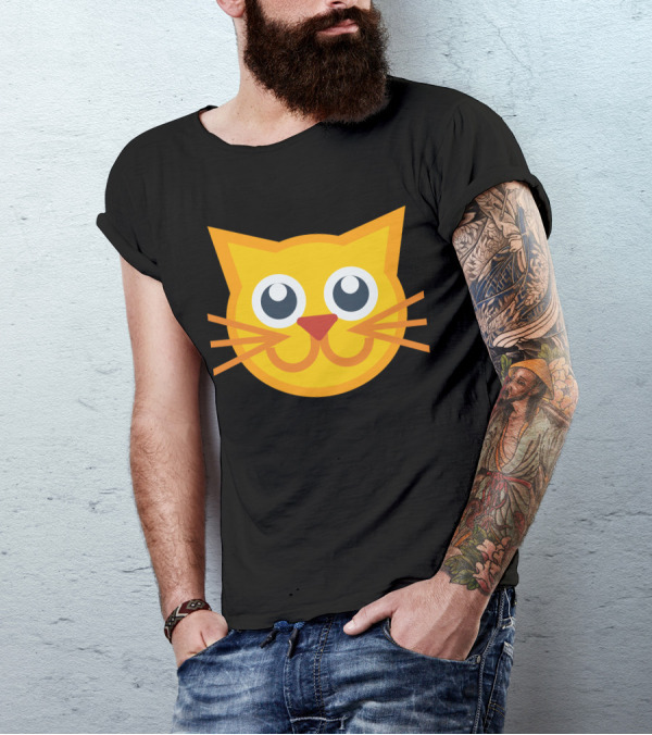 Cat Yellow Face Icon Bold Whiskers T-Shirt