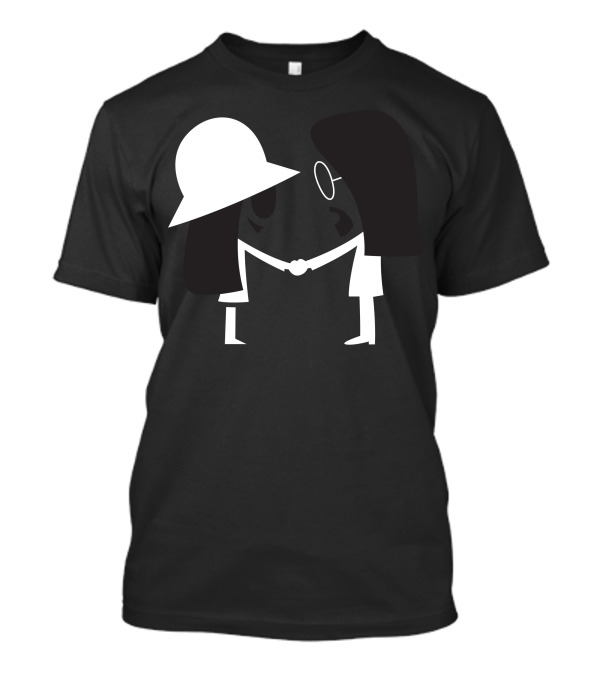 Cewecowo Black And White Minimalist Cartoon Characters Shaking Hands T-Shirt