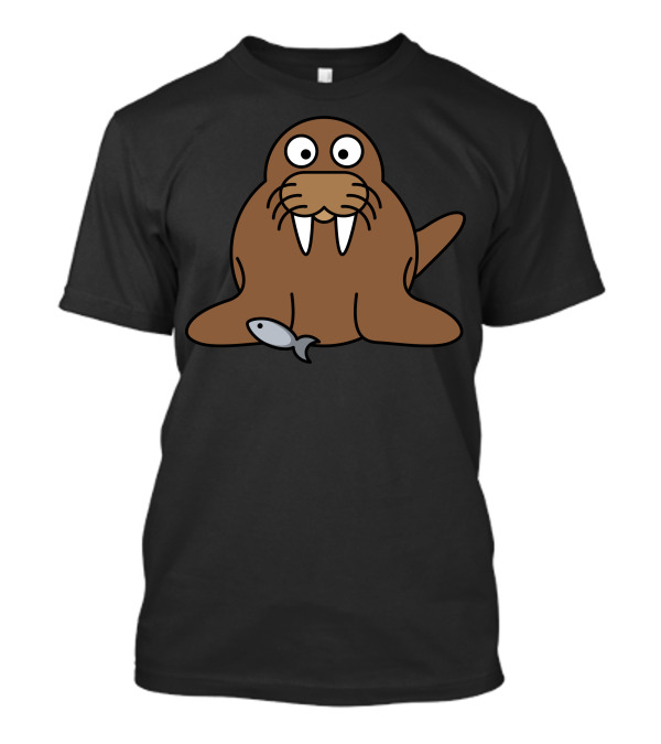 Cokelat Animal Cartoon Walrus With Fish T-Shirt