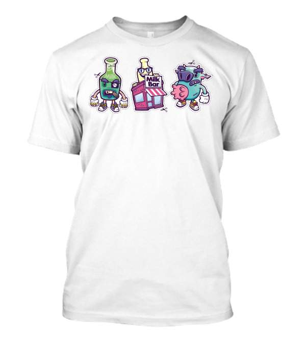 Down At The Milk Bar Bottle Cartoon Character Trio T-Shirt