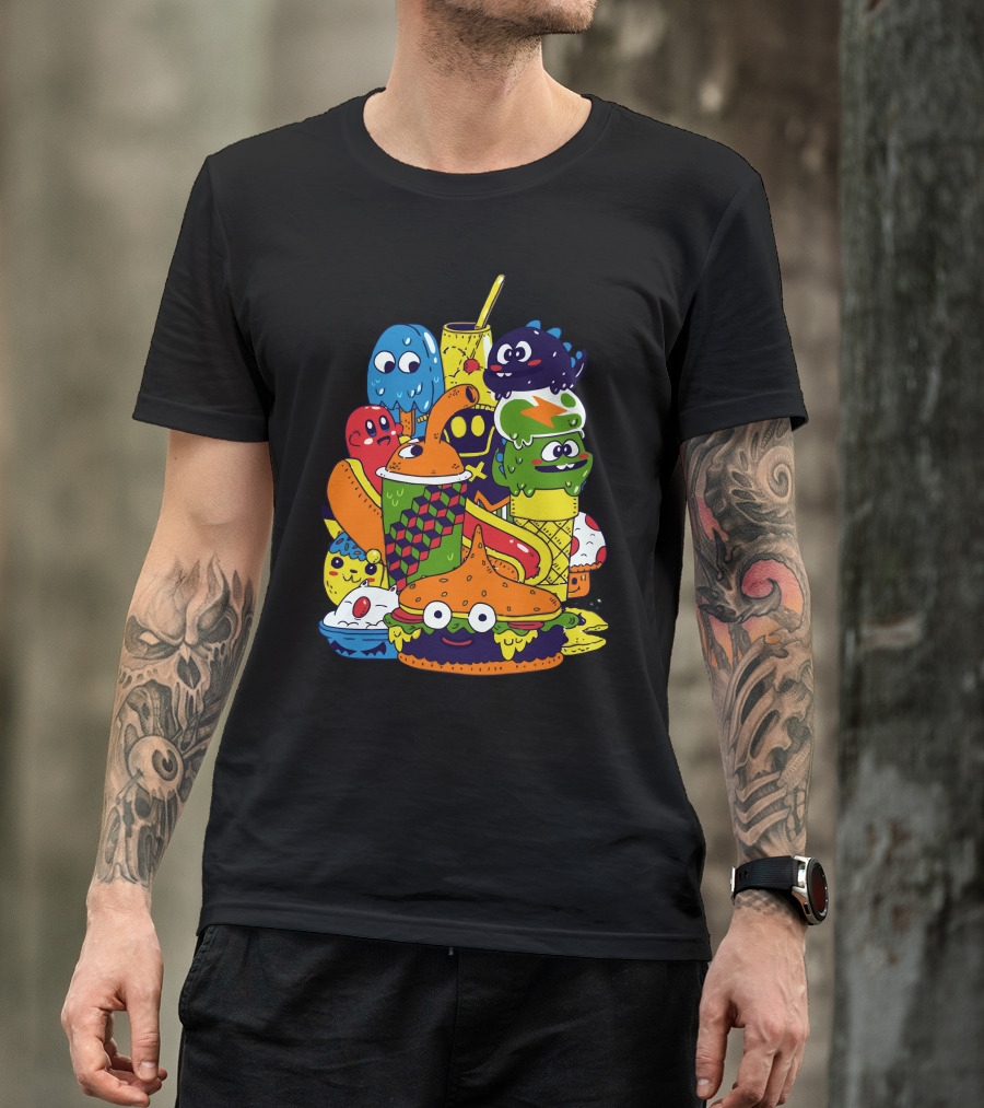 Dq Value Menu Colorful Cartoon Snacks Characters T-Shirt