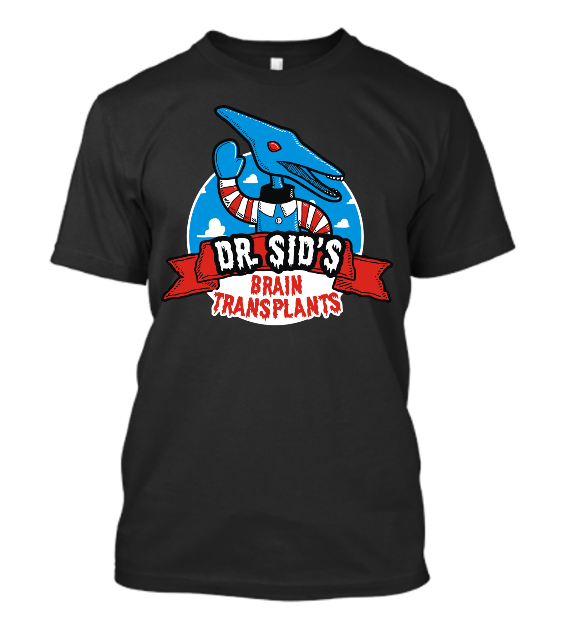 DR. SID'S BRAIN TRANSPLANTS Dinosaur Surgeon Retro Cartoon T-Shirt