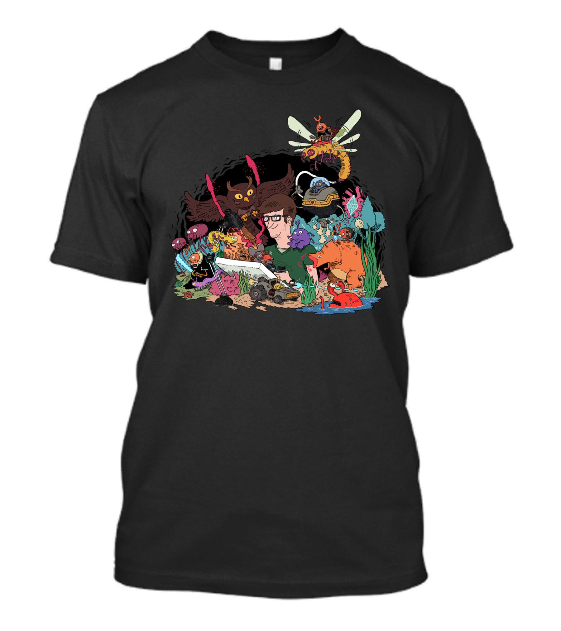 Drawing Some Insects In A Whimsical Forest Scene With Strange Creatures T-Shirt