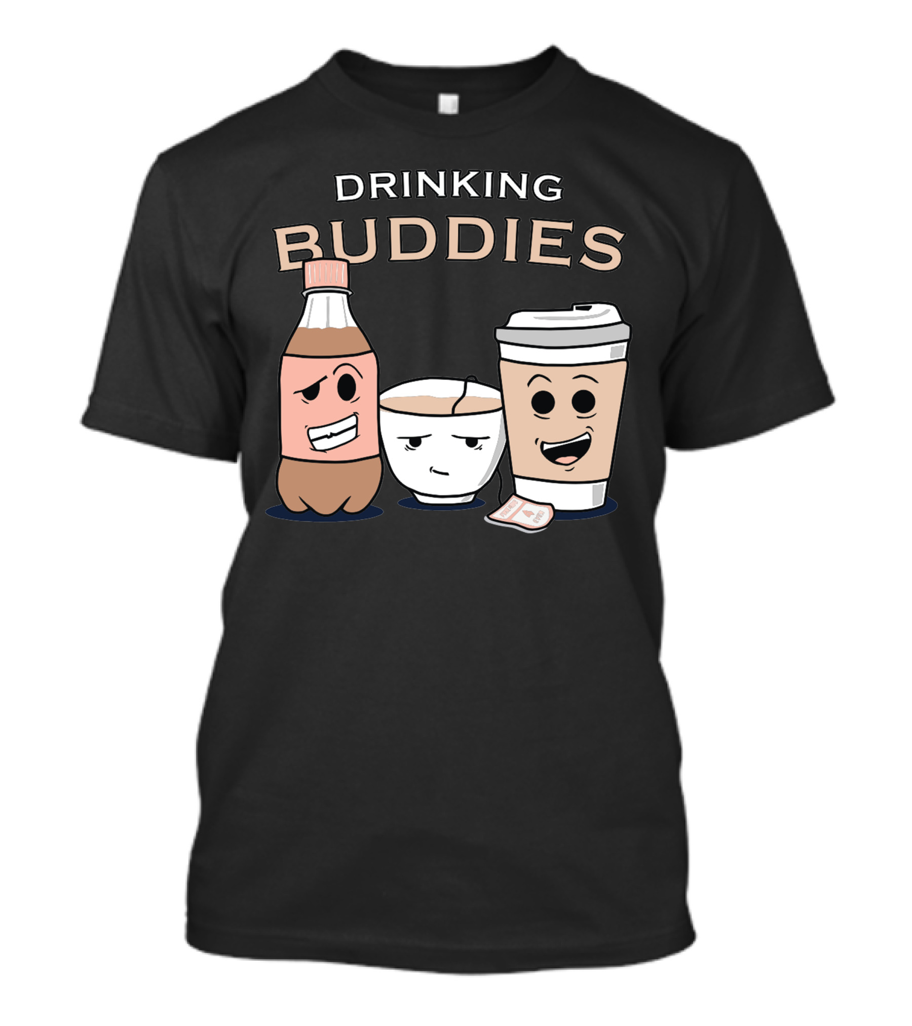 Drinking Buddies Soda Coffee Tea Characters T-Shirt