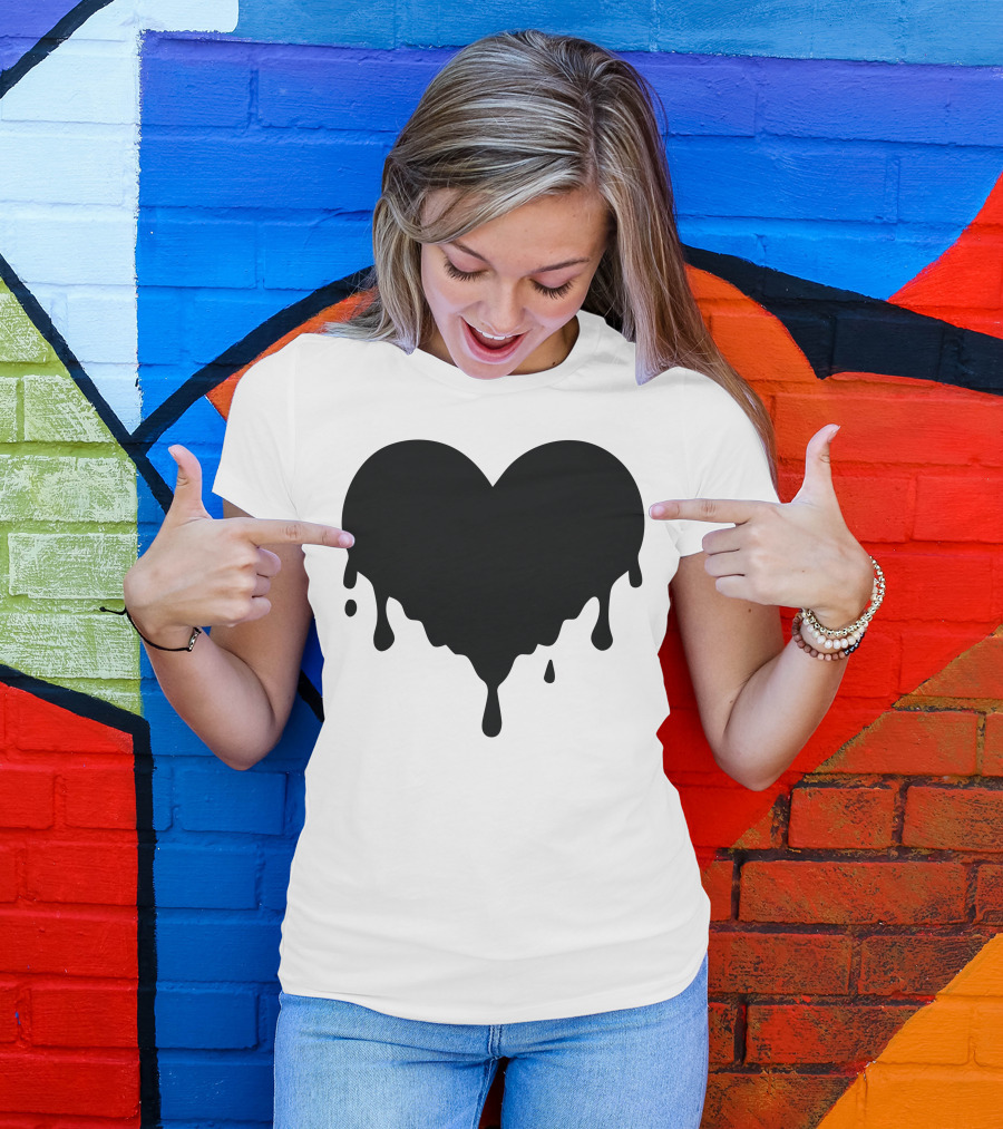 Dripping Heart Melting Heart Black T-Shirt