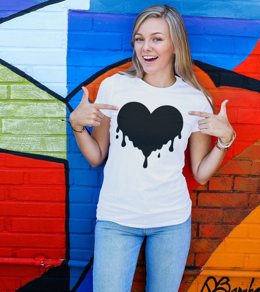 Dripping Heart Melting Heart Black T-Shirt