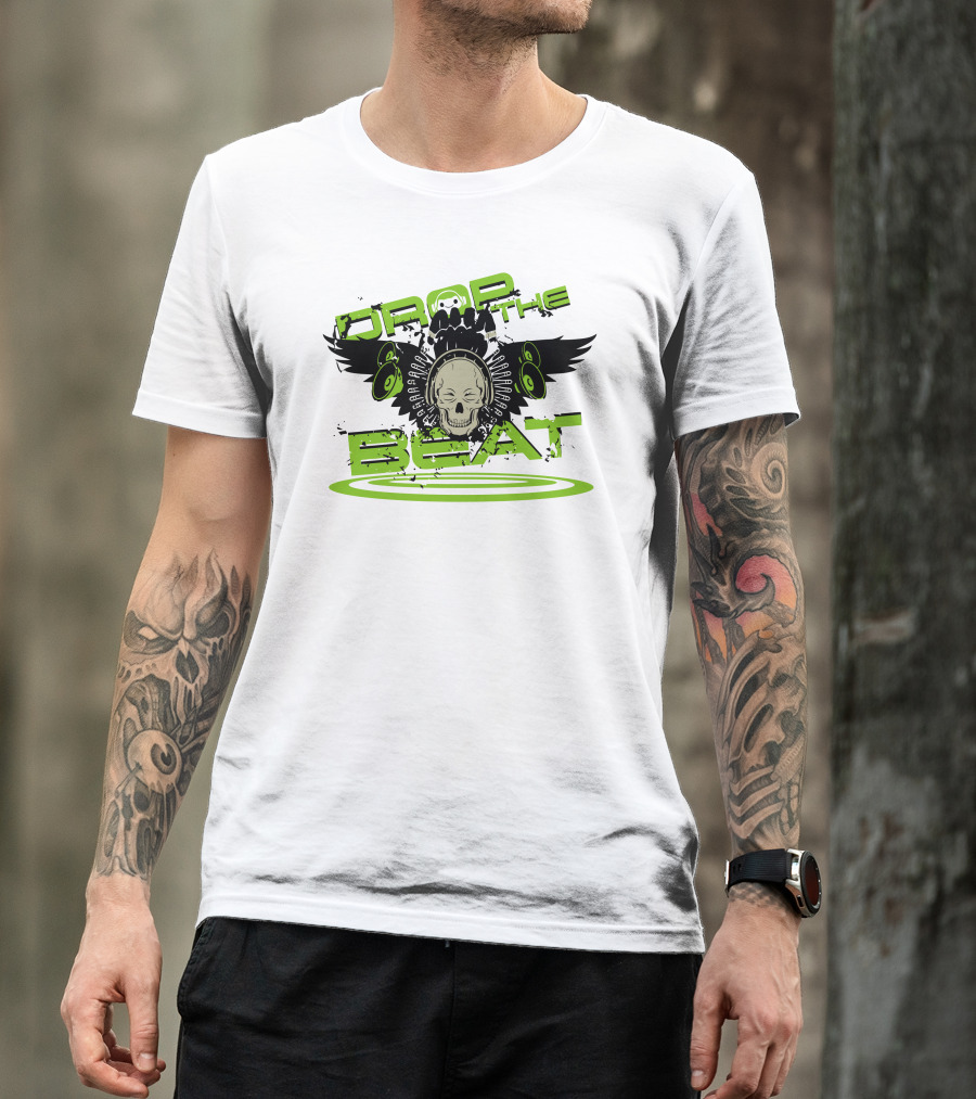 Drop The Beat Skull Headphones Speakers T-Shirt