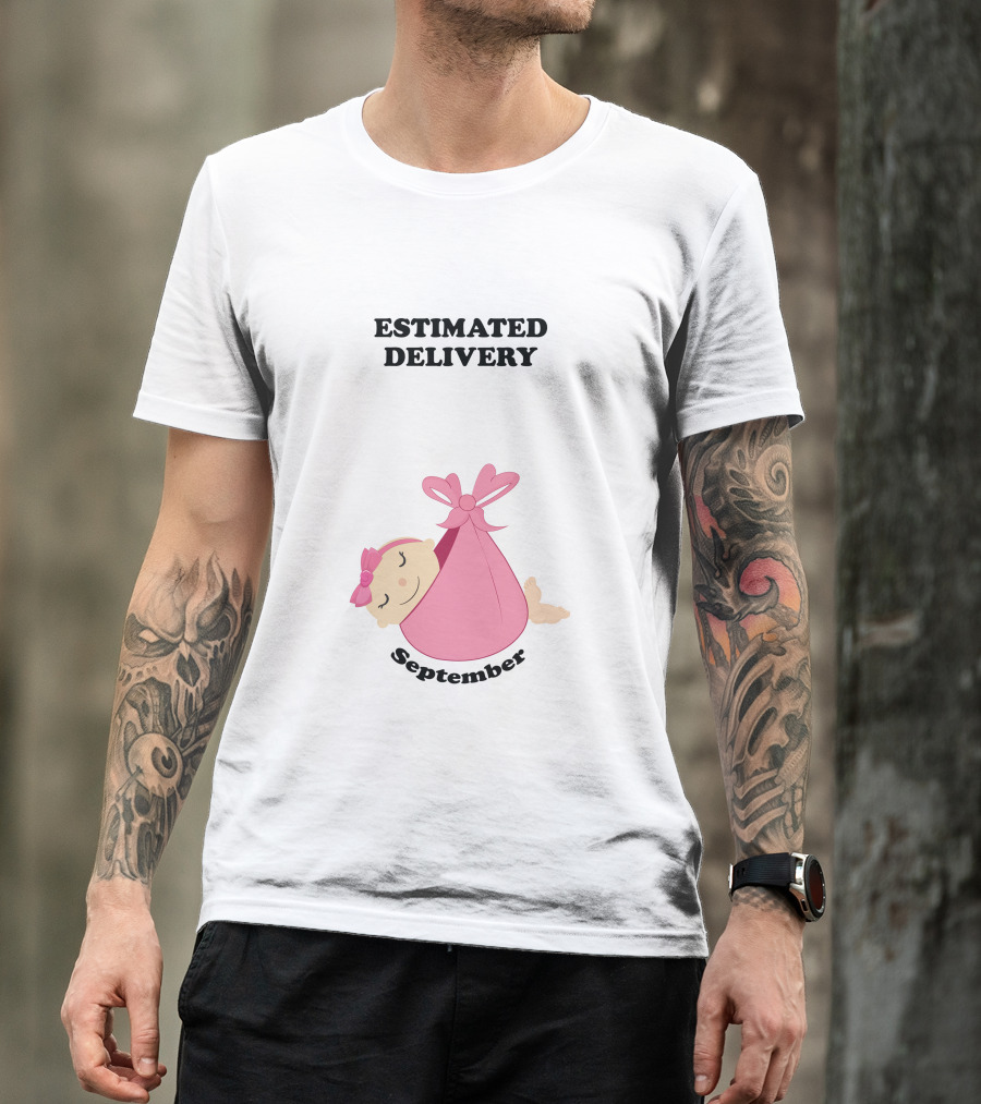 Estimated Delivery September Baby Girl Wrapped In Pink Bow Swaddle T-Shirt