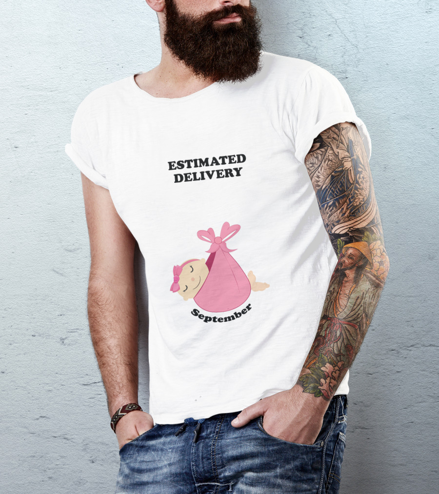 Estimated Delivery September Baby Girl Wrapped In Pink Bow Swaddle T-Shirt