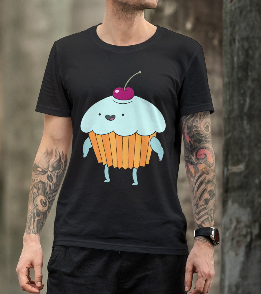 Funny Cartoon Cupcake Character With Cherry Top T-Shirt