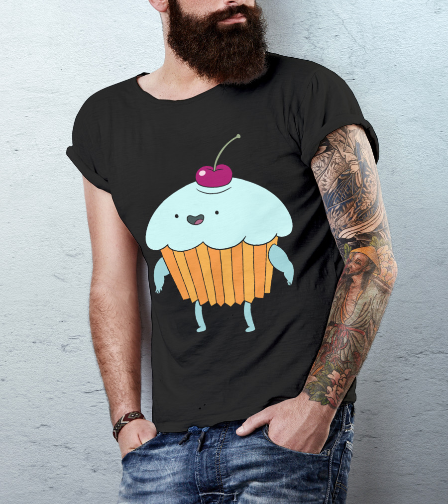 Funny Cartoon Cupcake Character With Cherry Top T-Shirt