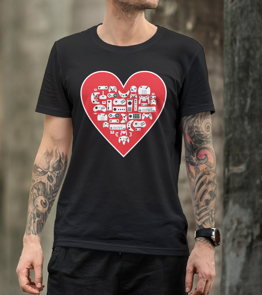 Love Games Heart With Video Game Controllers T-Shirt