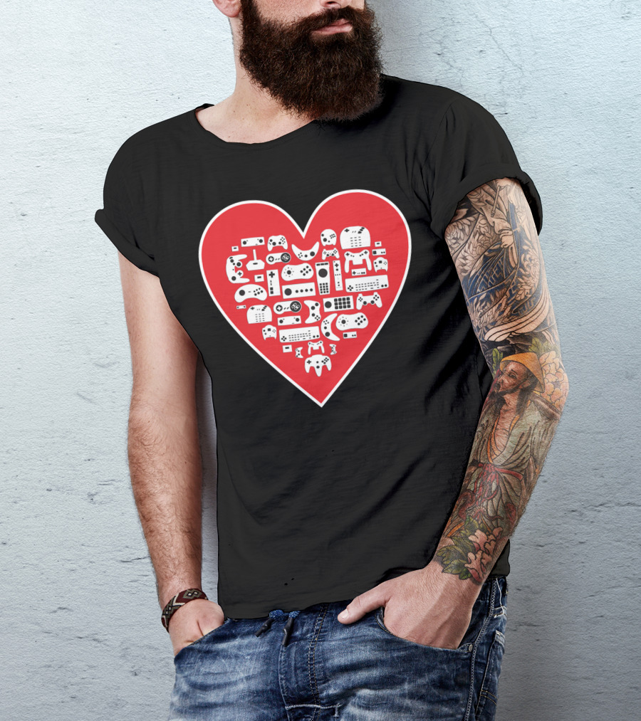 Love Games Heart With Video Game Controllers T-Shirt