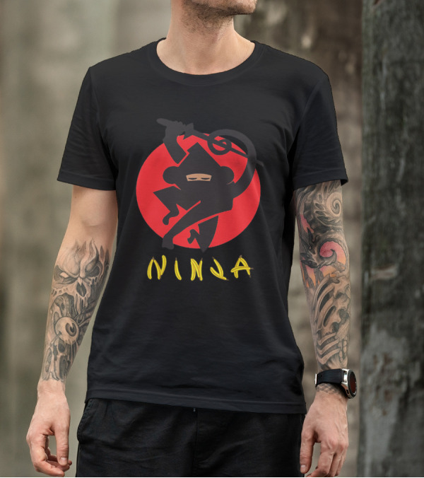 Love Ninja Monkey Banana Japanese Red Sun Background T-Shirt