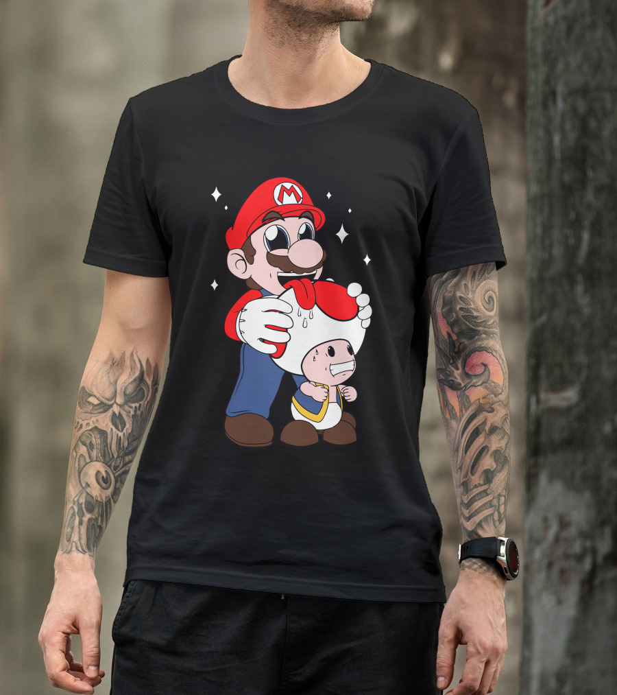 Mario Licking Toad Mario Parody Gaming T-Shirt