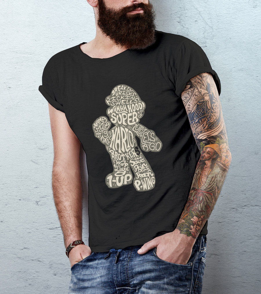Mario 1UP Break Bricks Kicking Shells Wahhooo Super Brothers Luigi Ago P-Wing Peach T-Shirt