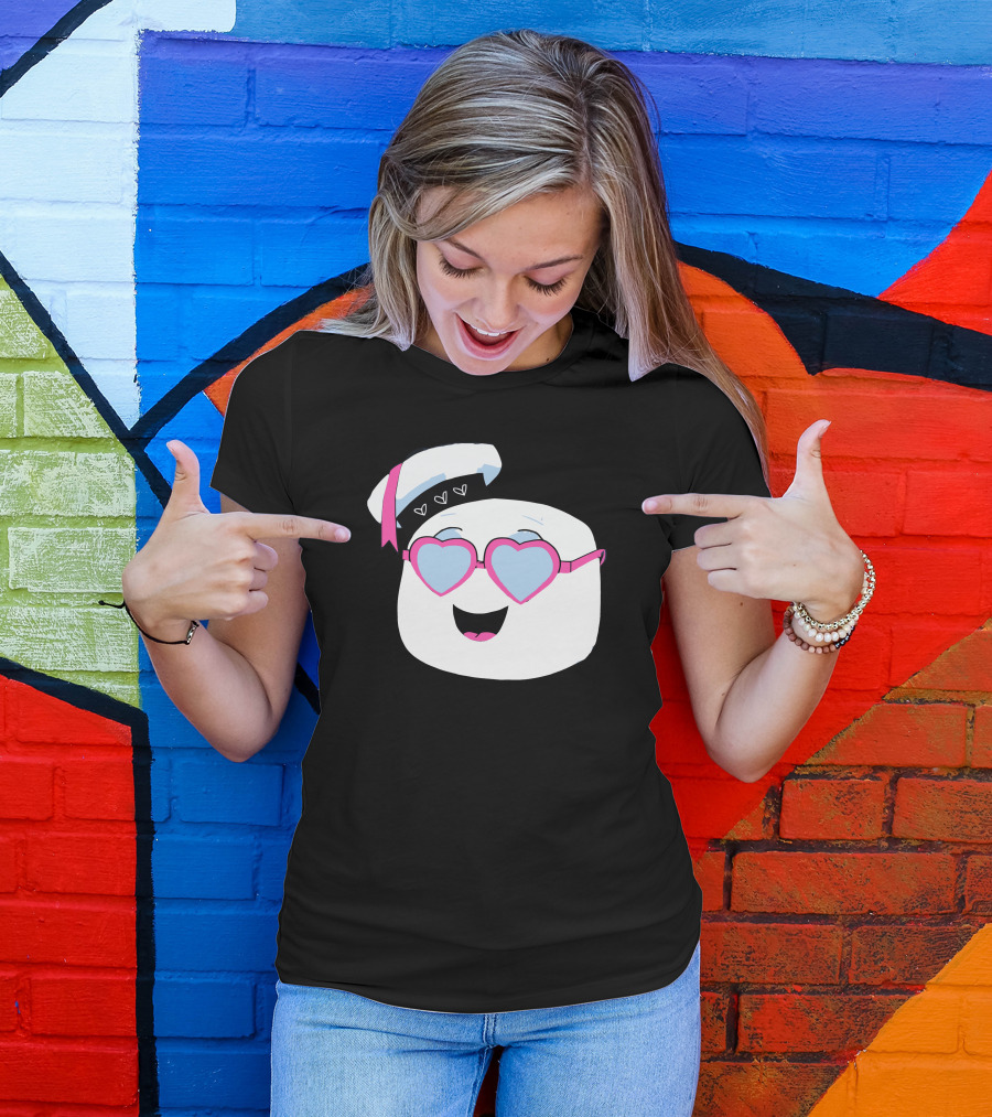 Marshmallow Wearing Heart Sunglasses And Sailor Hat With Hearts T-Shirt