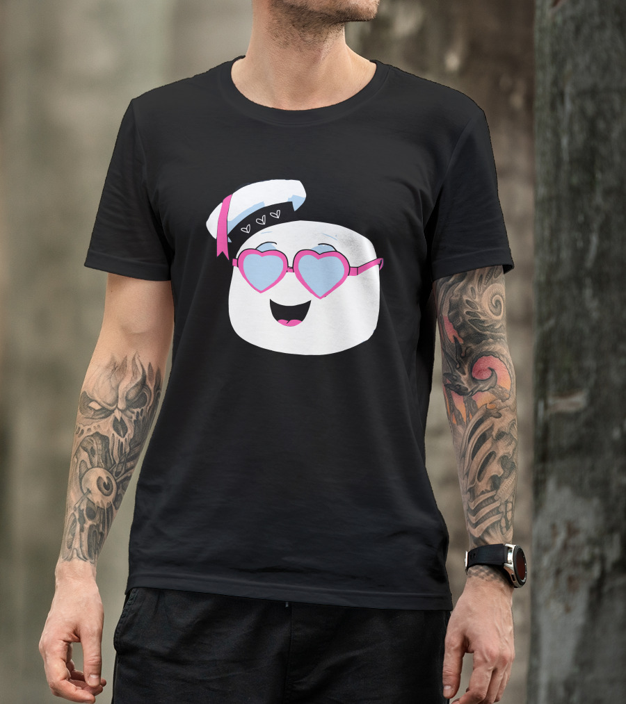 Marshmallow Wearing Heart Sunglasses And Sailor Hat With Hearts T-Shirt