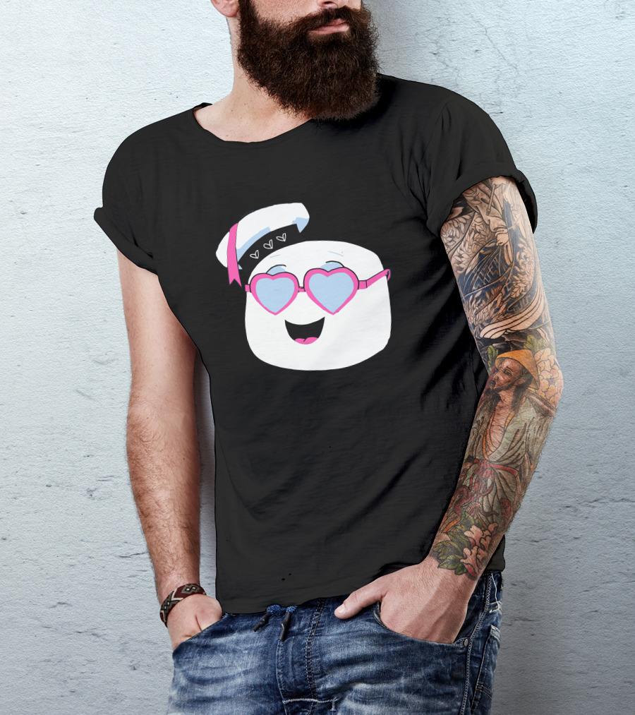 Marshmallow Wearing Heart Sunglasses And Sailor Hat With Hearts T-Shirt