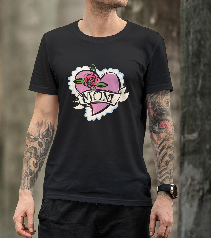 Mom Heart Rose Banner T-Shirt