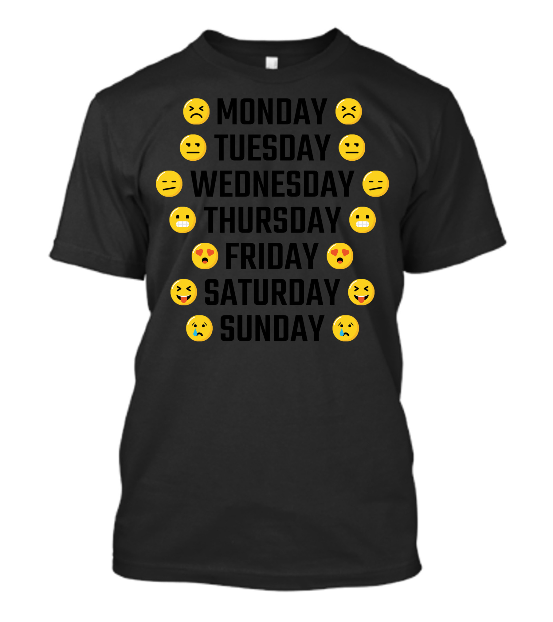Monday Tuesday Wednesday Thursday Friday Saturday Sunday Emoji Moods Of The Week T-Shirt