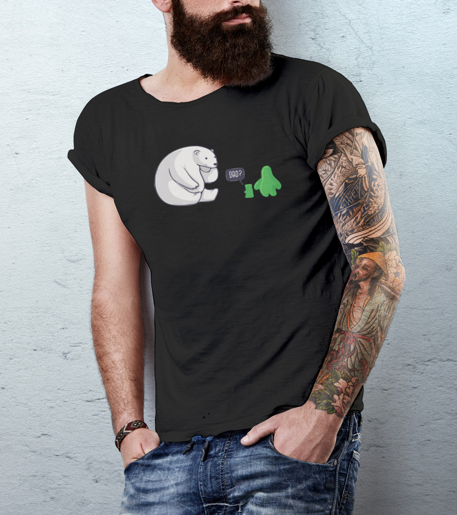 Polar Bear Dad With Green Gummy Son Questioning Paternity T-Shirt