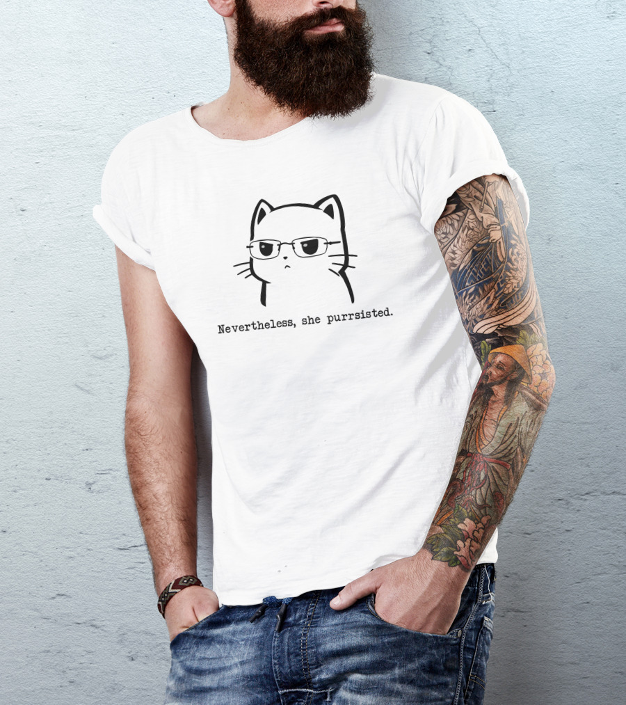 Nevertheless She Purrsisted Cute Glasses Cat T-Shirt