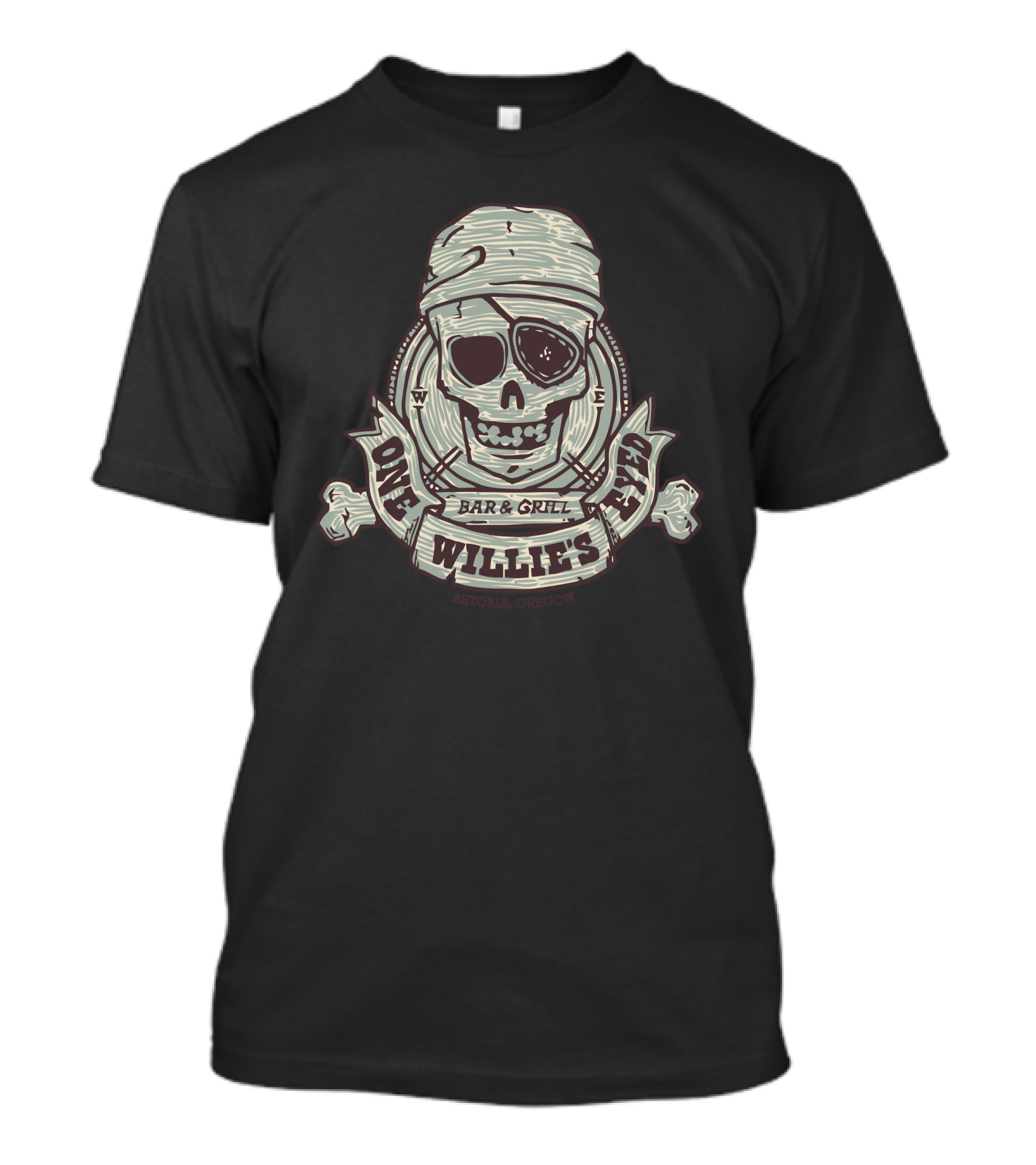 One Eyed Willie's Bar And Grill Astoria Oregon Skull Pirate T-Shirt