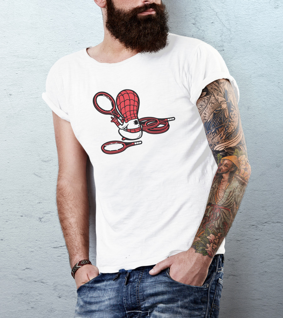 Part Time Job Sport Shop Superhero Web Slinger Tennis Racket T-Shirt