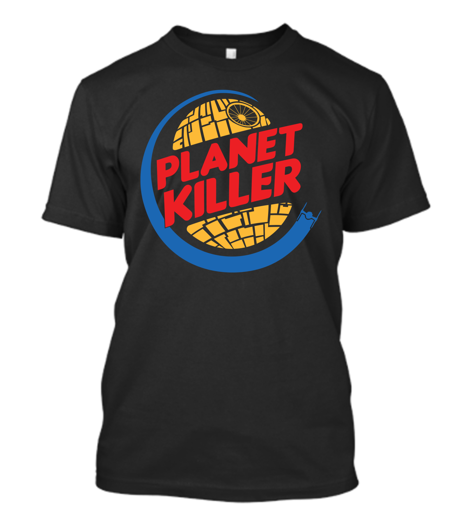 Planet Killer Parody Moon Shape In Red And Yellow Spaceship T-Shirt