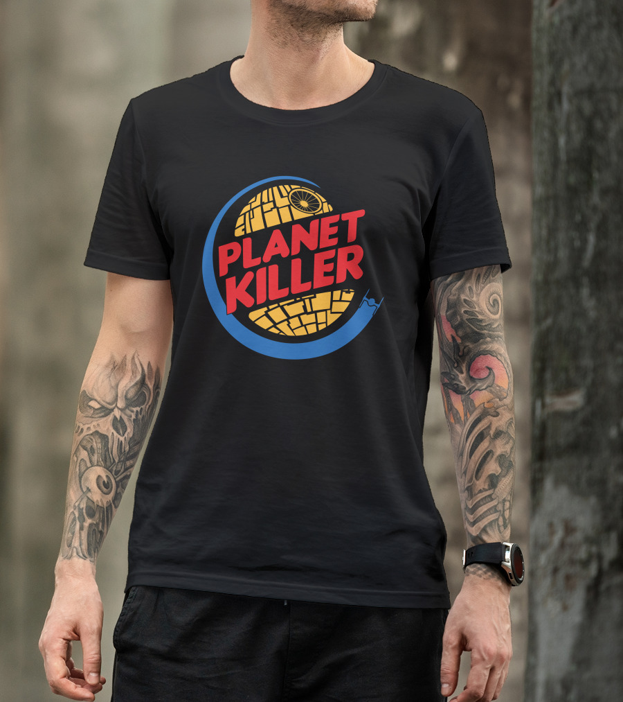 Planet Killer Parody Moon Shape In Red And Yellow Spaceship T-Shirt