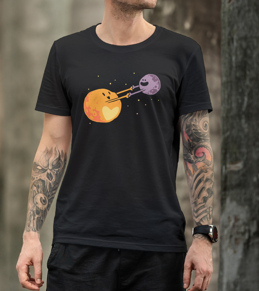 Pluto Hearts Charon Cosmic Cartoon Embrace T-Shirt
