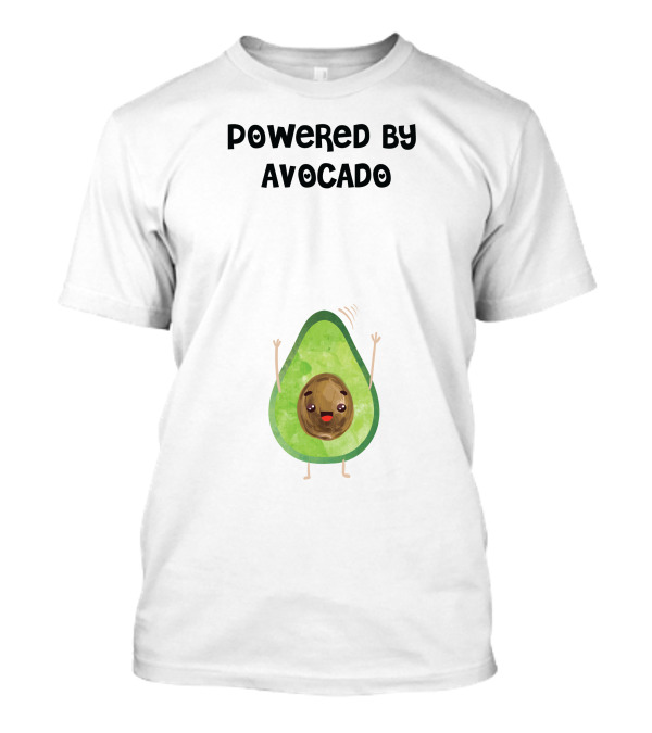 Powered By Avocado Cute Cartoon With Happy Face And Waving Arms T-Shirt
