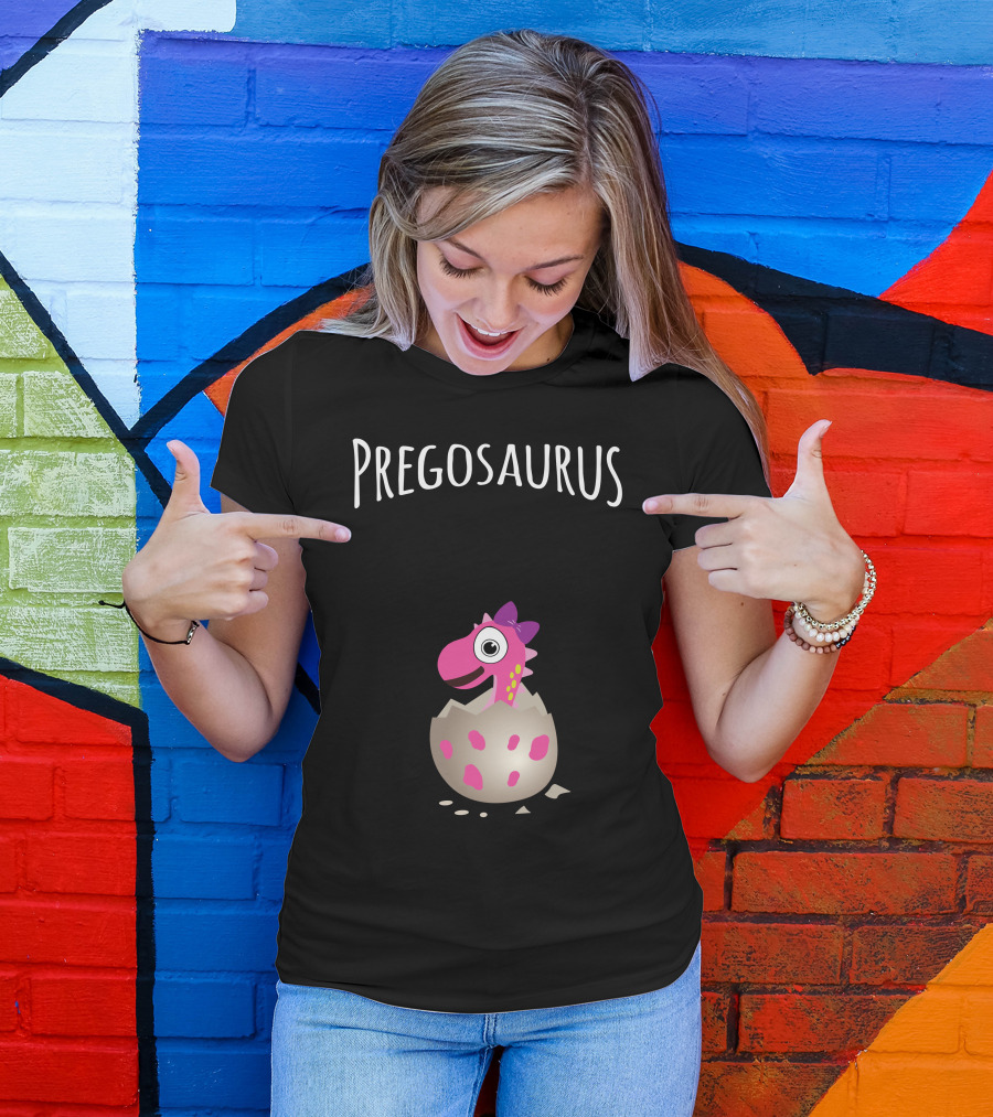 Pregosaurus Dino Baby Hatchling With Pink Bow T-Shirt