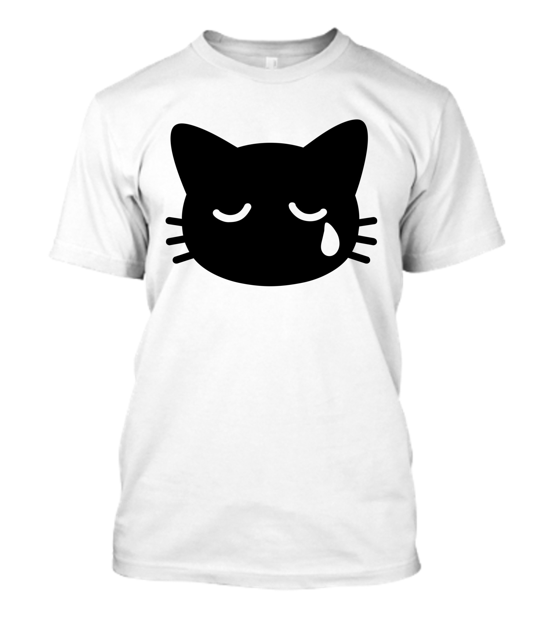Crying Black Cat Face Icon With Tear Drop T-Shirt