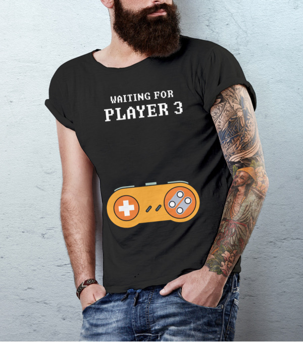Waiting For Player 3 Gaming Controller Retro Arcade T-Shirt