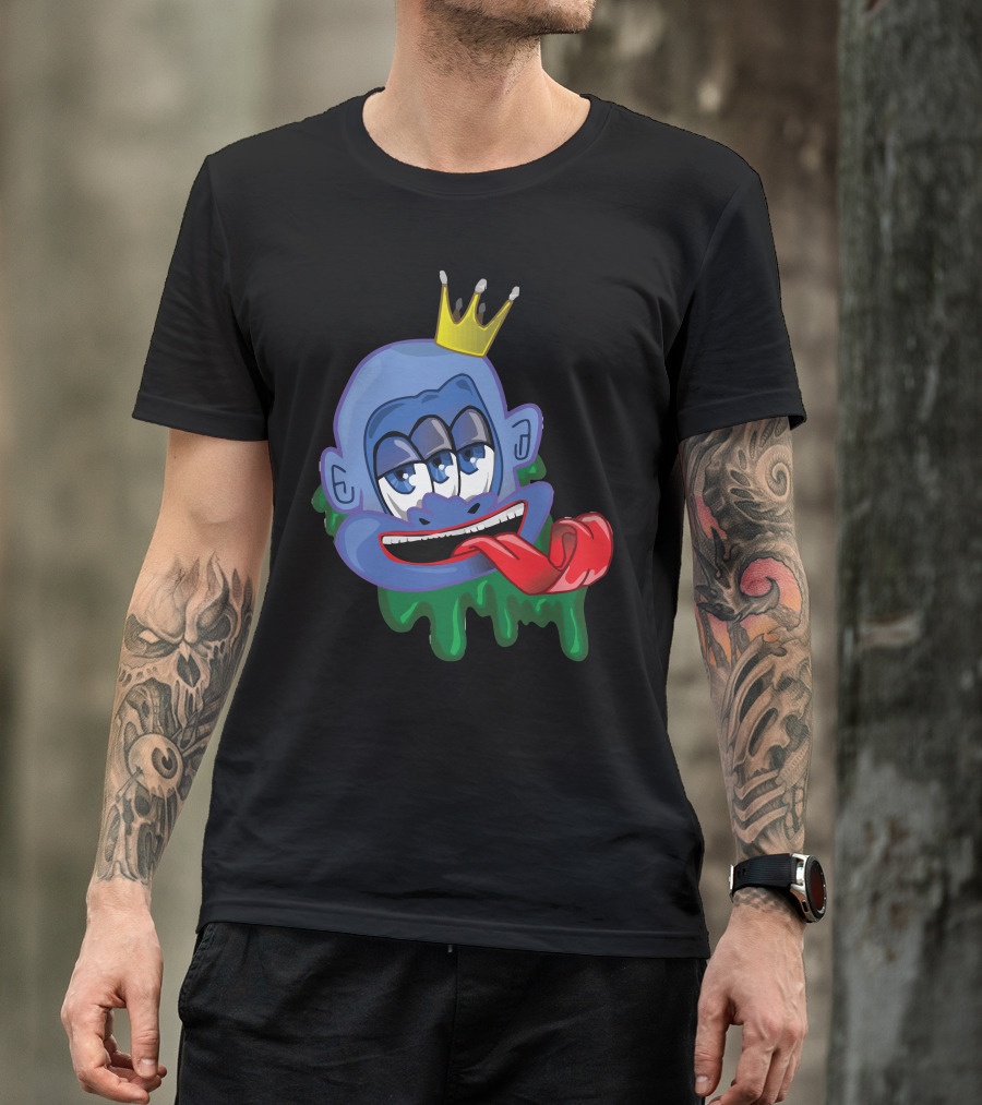 3 Eyed Jester Crowned Blue Face With Dripping Green Ooze And Red Tongue T-Shirt