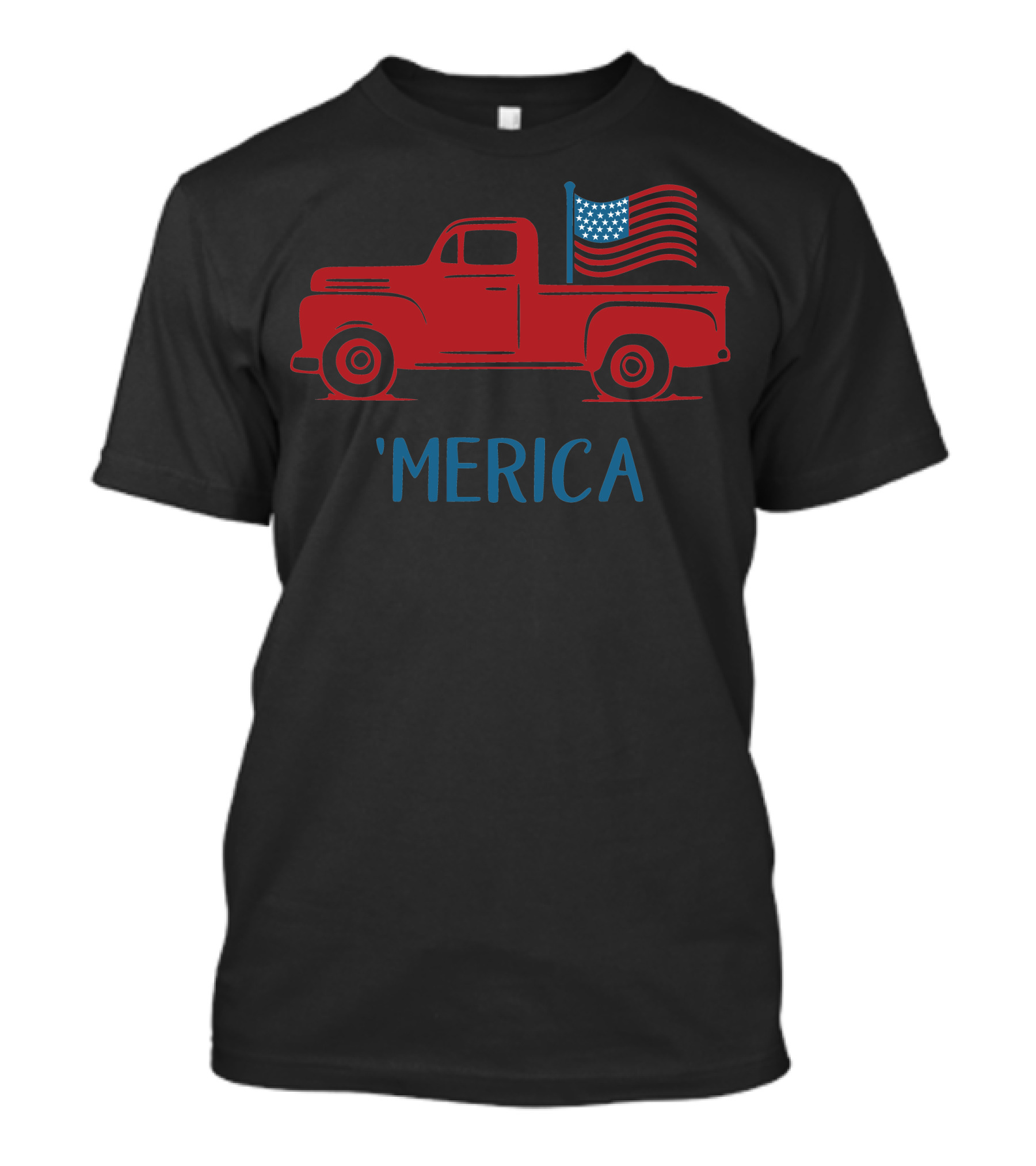Vintage Red Truck With American Flag 'Merica T-Shirt
