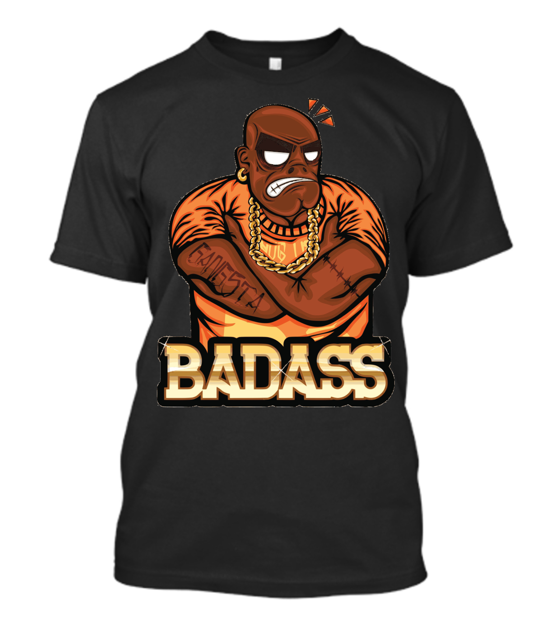 Badass Gangsta Thug Tough Cartoon Character With Chain And Tattoo T-Shirt