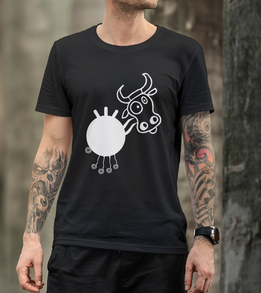 Crazy Cow Doodle Black And White Quirky Cartoon T-Shirt